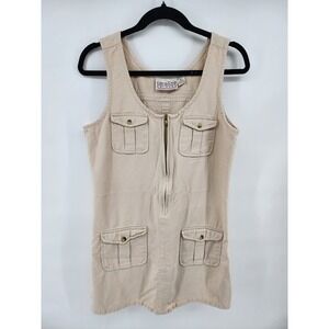 Khaki Cotton Utility Mini Dress Cargo Pockets Size M Gorpcore Safari vintage